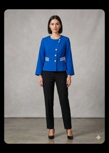 Vibrant Blue Cropped Jacket with Gold Buttons