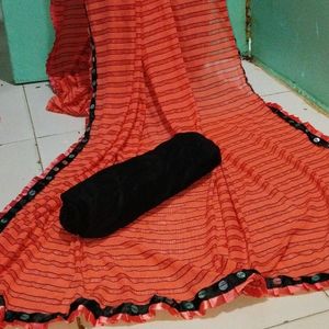 Coral Striped Saree