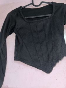 Black Ribbed Square Neck Top