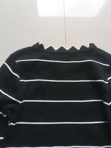 Striped Long Sleeve Top with Ruffle Neck