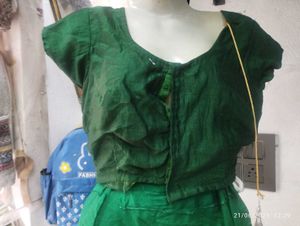 Green  Saree Silver Sargoski Border