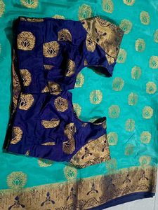 Elegant Teal &amp; Gold Banarasi Silk Saree