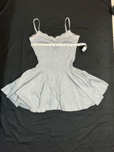 Grey Lace Trim Mini Dress