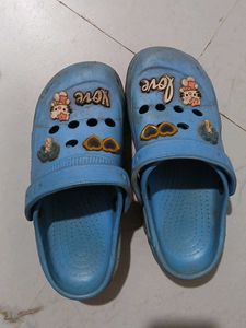 Blue Crocs  with "Love" and Kitty Charms