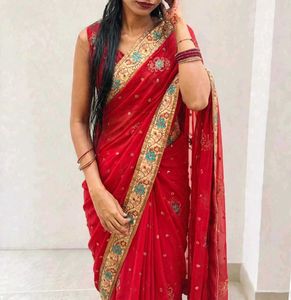 Elegant Red Embroidered Saree