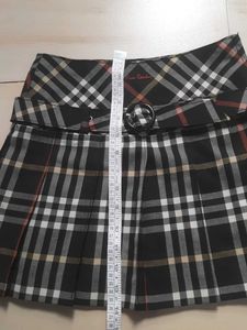 Plaid Pleated Skirt with Belt