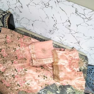Exquisite Peach Floral Embroidered Lehenga