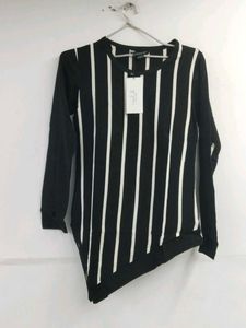Women's Chic Black &amp; White Striped Asymmetrical To