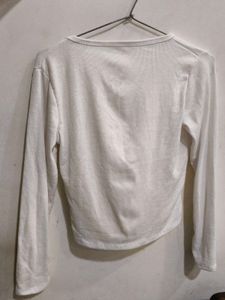 White Long Sleeve V-Neck Top