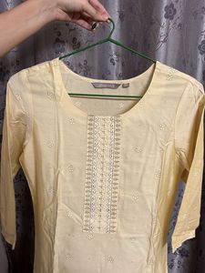 Light Yellow Embroidered Kurta