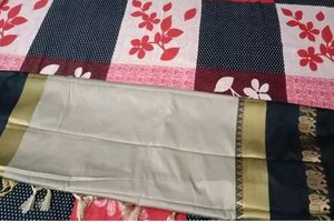 Kerala Beige- Grey Cotton Silk Saree With Tag