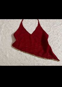 Red Lace Halter Neck Blouse