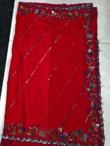 Red Embellished party wear vintage Saree
