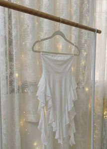 Elegant White Strapless Ruffle top