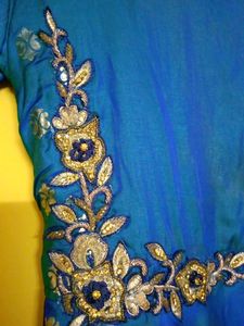 Peacock Blue Colour Ethnic Girls Gown