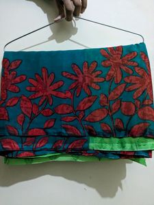 Green Multicolored Printed Saree