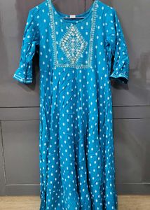 Blue Kurta with White Polka Dots