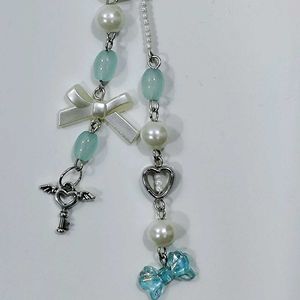Blue Beaded Charm Keychain