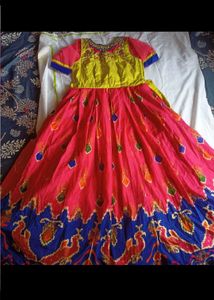 Pochampalli Ikat Design Silk Gown Long Dress