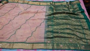 Elegant Green & Peach Sari