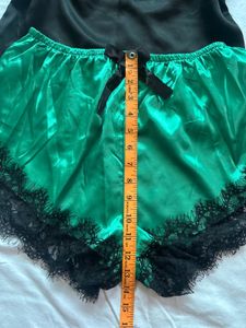 Satin Pajama Set with Lace Trim