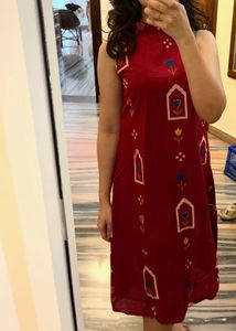 Maroon Ethnic Dress with Floral Print
