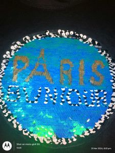 Paris reversible Sequins Crop T-Shirt black top