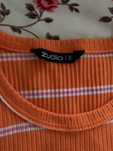 Orange Striped Ribbed Tank Top