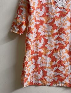 Orange Floral Print Kurta