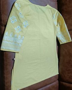 Yellow Embroidered Short Kurti