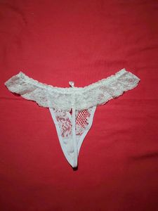 White Lace Pearl Detail Open Crotch Thong Panty
