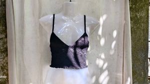 14279. Stylish Black Smocked Crop Top