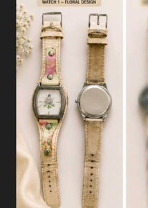 Vintage Floral Leather Strap Watch
