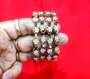 Vintage Gold Tone Floral Bangles - Set of 4