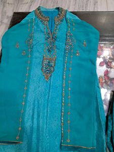 Elegant Teal Ombre Kurta Set with Dupatta