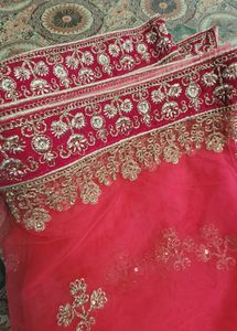 Stunning Pink &amp; Gold Embroidered Lehenga Skirt