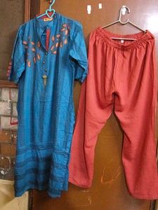 Blue Kurta Set with Red Pants