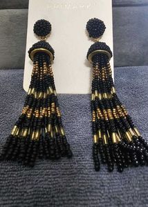Black &amp; Gold Beaded Tassel Earrings