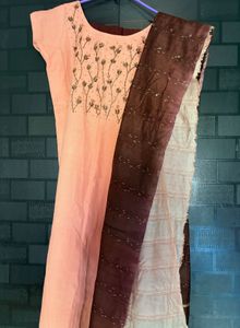 Peach Embroidered Kurta set