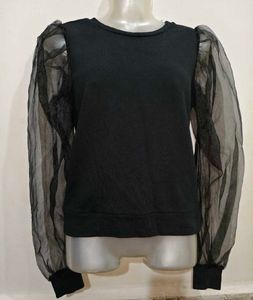 Chic Black Top with Sheer Sleeves