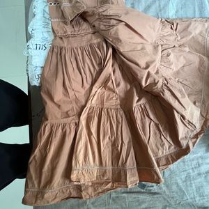 Brown Tiered Maxi Dress with Lace Detail