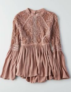 Boho Lace Bell Sleeve Peplum Top