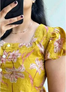 Yellow Floral Tiered Midi Dress