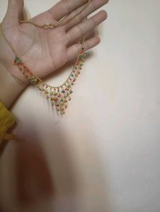 Gold Plated Multi-Color Beaded Necklace