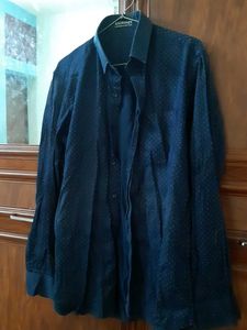 Men's Navy Polka Dot Dress Shirt