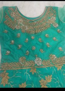 Elegant Teal Embellished Gown With Freebie