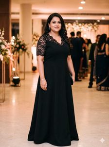 Elegant Black Lace Sleeve Maxi Dress