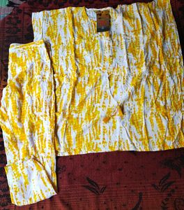 Yellow Anouk kaftan kurti pant set