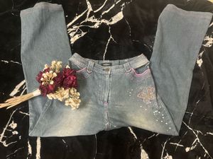 Embroidered Blue Denim Jeans