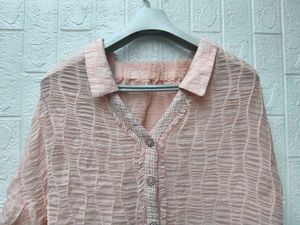 New with tag Chic Crinkle Textured Button-Up Top